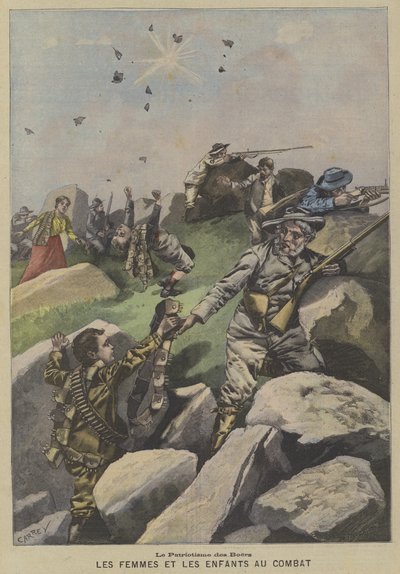O patriotismo dos Boers: mulheres e crianças ajudando na linha de frente de Fortune Louis Meaulle