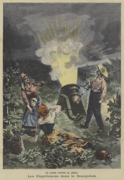 Usando um canhão para proteger um vinhedo Beaujolais de granizo de Fortune Louis Meaulle
