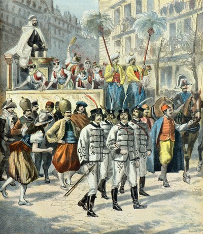 desfile pelas ruas de paris do cortejo mi - careme em 1897 (Gravura) de Fortune Louis Meaulle
