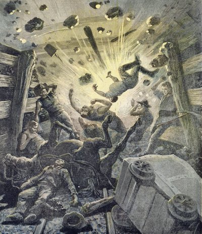 Uma explosão a gás, ilustração do suplemento ilustrado do Le Petit Journal, 2 de abril de 1892 de Fortune Louis Meaulle and Henri Meyer