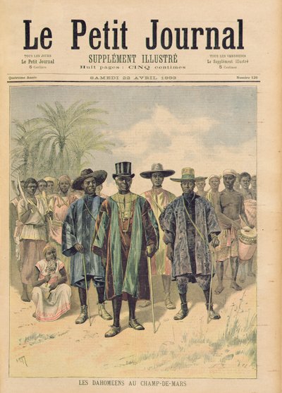 Daomeanos no Champs de Mars, ilustração de &39;Le Petit Journal&39;, 22 de abril de 1893 de Fortune Louis Meaulle and Henri Meyer