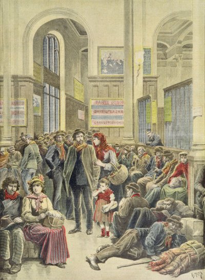 Emigrantes italianos na Gare Saint-Lazare, do &39;Le Petit Journal&39;, 29 de março de 1896 de Fortune Louis Meaulle and Henri Meyer