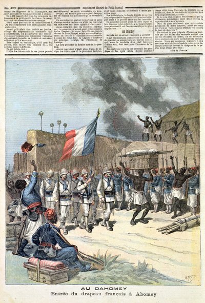 A bandeira francesa Entrando Abomey, de &39;Le Petit Journal&39;, 10 de dezembro de 1892 de Fortune Louis Meaulle and Henri Meyer