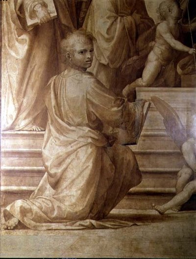 O Grande Altar de Concílio, detalhe retratando um jovem santo ajoelhado de Fra Bartolomeo