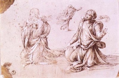 Três estudos de uma figura feminina para A Mulher de Samaria (caneta e tinta sobre papel) de Fra Bartolomeo