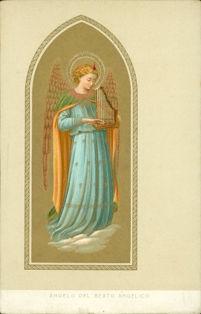 Anjo a tocar um instrumento musical (cromolitho) de Fra (after) Angelico