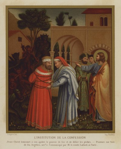 A Instituição da Confissão (cor litho) de Fra (after) Angelico