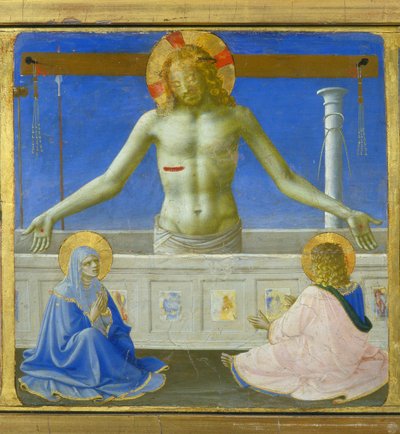 Cristo em pé em seus túmulos (ressurreição) - parte inferior (predella) da "Coroação da Virgem" retratando Cristo no túmulo e seis episódios da vida de Santa Domingas, fundador da ordem à qual o Angelicode pertenceu Guido di Pietro ( de Fra  Angelico