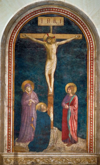Le Calvaire avec saint Dominique - Crucificação com São Domingos Fresco ... de Fra (c.1387 1455) Angelico