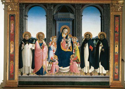 retábulo de Fiesole: Virgem e Criança com Anjos e Quatro Santos (pintura em madeira de Fra  Angelico