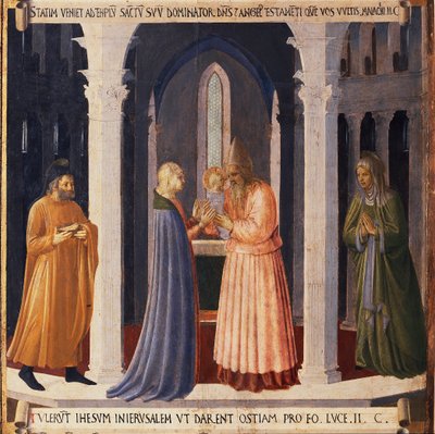Vida de Cristo : a apresentação de Jesus no templo, Armadio degli Argenti. (Tempera sobre madeira de Fra  Angelico