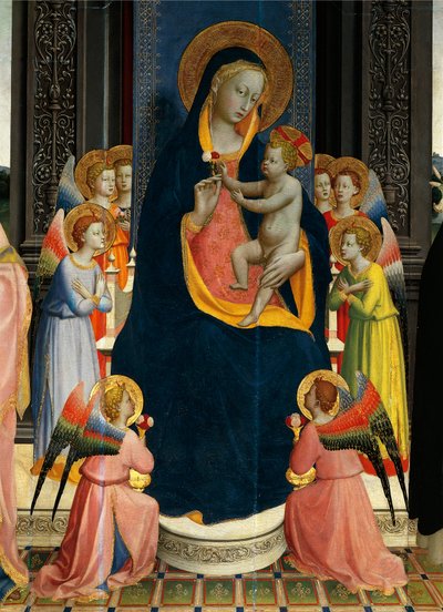 Madonna and Child Enthroned with Saints por Giovanni da Fiesole conhecido como Fra Angelico (1400-cerca de 1455), têmpera sobre madeira, detalhe de Fra (c.1387 1455) Angelico