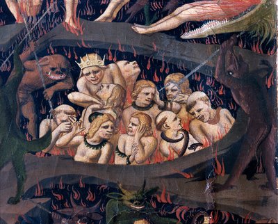 O Juízo Final: Inferno (tempera na madeira de Fra  Angelico