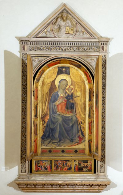 O Tríptico de Linaiuoli (com persianas abertas): A Virgem e o Menino entronizados com São João Batista e São Marcos de Fra  Angelico