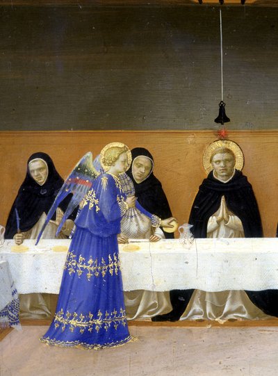 A refeição dos monges servida pelos anjos - a parte inferior (a predelle) da “Coroação da Virgem” representando Cristo no túmulo e seis episódios da vida de Santa Dominica, fundadora da ordem a que pertencia o Angelicode Guido di P de Fra  Angelico