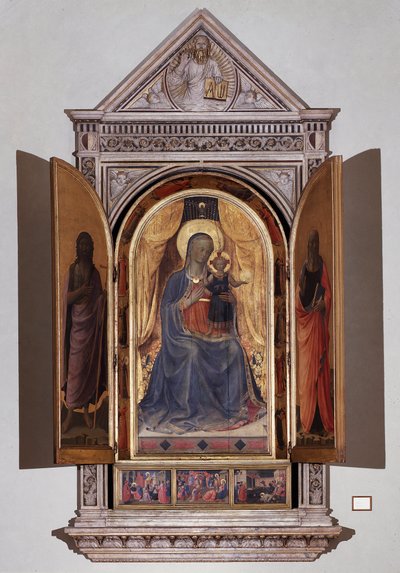 Virgem com criança. Tabernáculo Aberto dos Linaioli (Pintura em madeira de Fra  Angelico