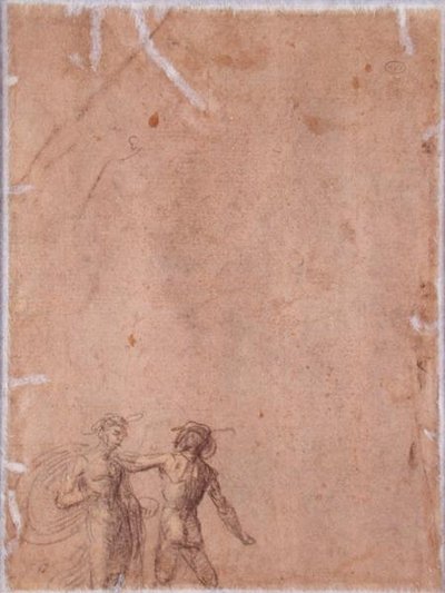 Duas figuras (verso) (giz preto e amarelo aumentado com branco sobre papel) (para reto ver 152658) de Fra 1472 1517 Bartolommeo