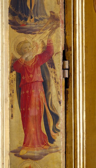 Anjo Tocando Trombeta, detalhe do Tríptico Linaiuoli, 1433 (têmpera no painel) de Fra Angelico