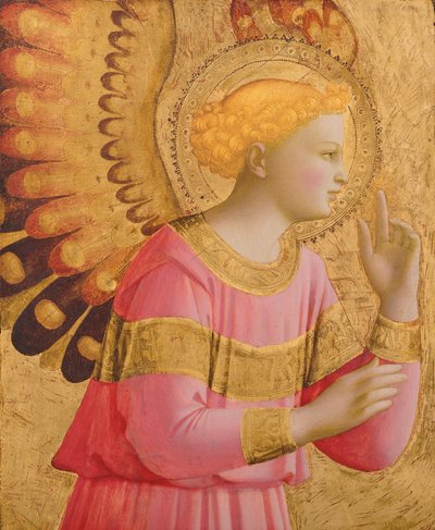 Anunciando Anjo, 1450-55 (folha de ouro e têmpera sobre painel de madeira) (ver também 139312) de Fra Angelico