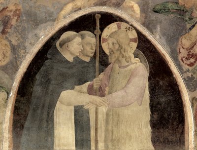 Cristo dá as boas vindas a dois frades dominicanos, detalhe em afresco de 78936 de Fra Angelico