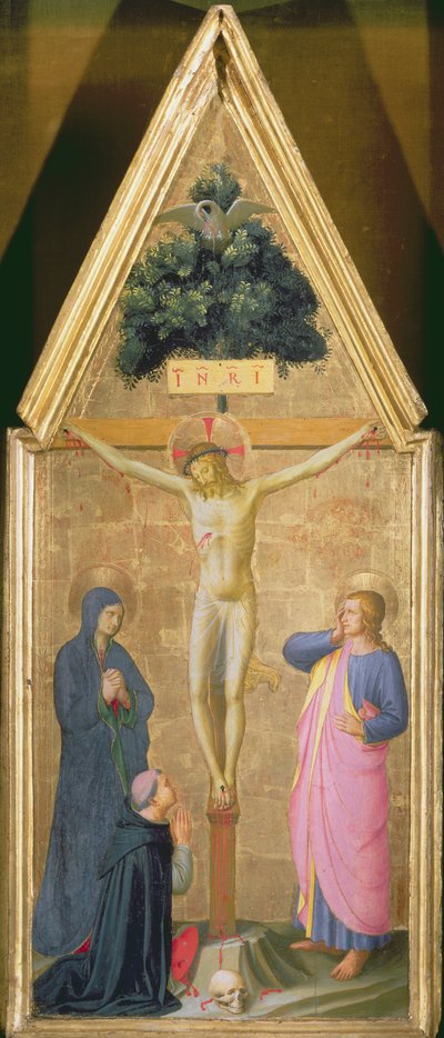 Cristo na Cruz entre a Virgem e o Cardeal Torquemada e São João Evangelista, c.1446 (têmpera no painel) de Fra Angelico