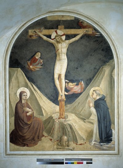 Crucificação com a Virgem e São Domingos. Fresco de Guido di Pietro de Fra Angelico