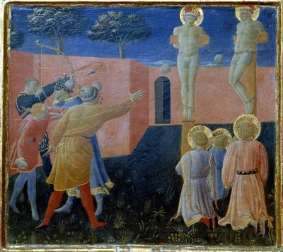 Crucificação e apedrejamento de São Cosme de Fra Angelico