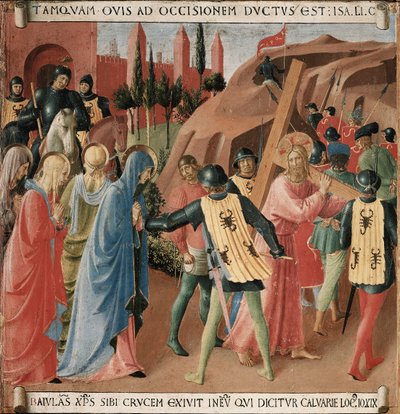 História da vida de Cristo: a subida ao Calvário, o carregamento da cruz de Fra Angelico