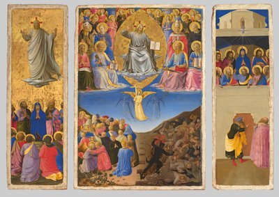 Italiano: Trittico (Ascensione, Giudizio Universale, Pentecoste) Tríptico do Juízo Final, da Ascensão e do Pentecostes de Fra Angelico