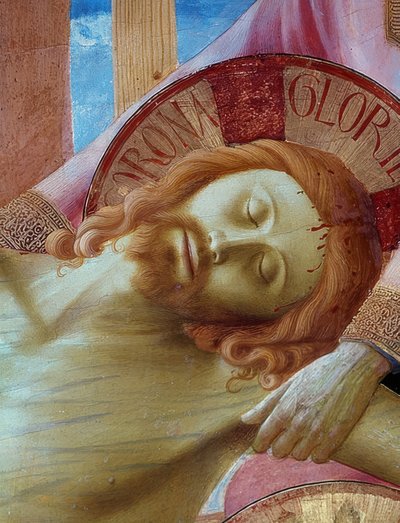 Descida da cruz. Detalhe da parte central do retábulo original do Santa Trinita em Florença: A cabeça de Cristo. 1437 de Fra Angelico