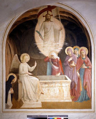 "" Cristo ressuscitou e as santas mulheres no túmulo "" A ressurreição e as santas mulheres de Fra Angelico