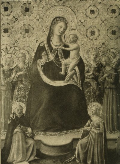 Madona e Menino entronizado com nove anjos e os santos Domingos e Catarina de Alexandria de Fra Angelico