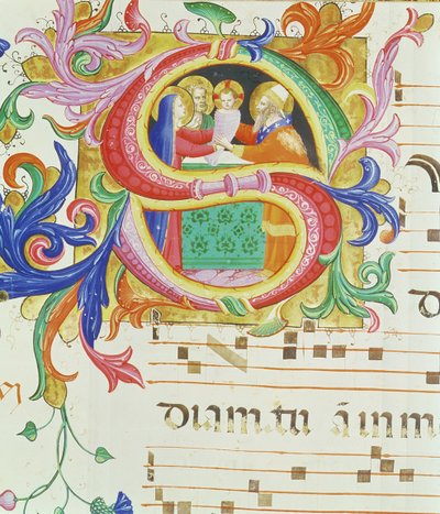 Missal 558 f.73v Historiated inicial &39;S&39; representando a apresentação no templo (para detalhes ver 88931) de Fra Angelico