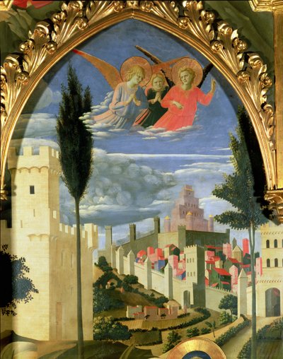 Retábulo de Santa Trinita, detalhe dos anjos de luto, c.1434 têmpera e ouro no painel de Fra Angelico