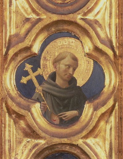 Retábulo de Santa Trinita, detalhe da cabeça de São Francisco, c.1434 têmpera e ouro no painel de Fra Angelico