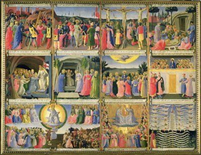 Cenas da Paixão de Cristo e do Juízo Final, originalmente gavetas de um armário que guardava prata, c.1450-53 (têmpera no painel) (ver também 98902-6) de Fra Angelico