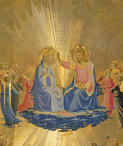 A Coroação da Virgem, c.1440 (têmpera no painel) (detalhe central de 49984) de Fra Angelico