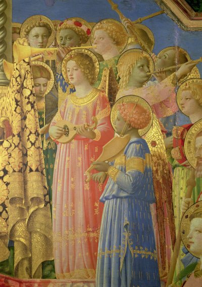 A Coroação da Virgem, detalhe mostrando anjos musicais, c.1430-32 óleo no detalhe do painel de 60319 de Fra Angelico