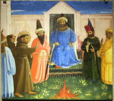 A prova de fogo, São Francisco oferece-se para atravessar o fogo, para converter o Sultão do Egito (Legenda maior, IX, 8) de Fra Angelico