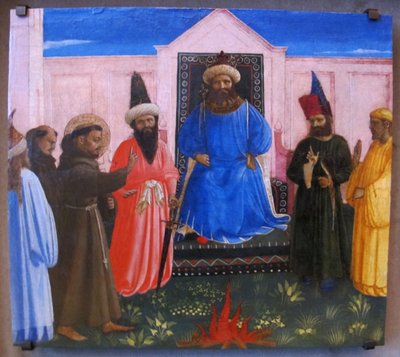 A prova de fogo, São Francisco oferece-se para atravessar o fogo, para converter o Sultão do Egito (Legenda maior, IX, 8) de Fra Angelico