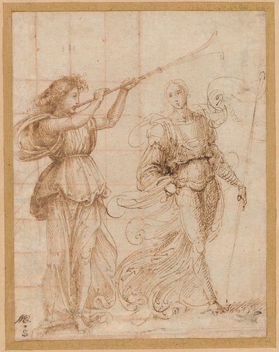 Um anjo tocando uma trombeta e outro segurando um estandarte de Fra Bartolommeo