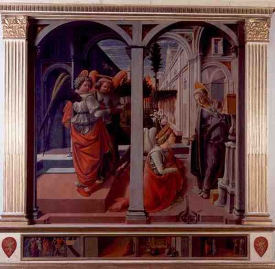 Anunciação, c.1445 (óleo sobre painel) (ver também 80047) (para mais detalhes ver 99684 & 99686) de Fra Filippo Lippi