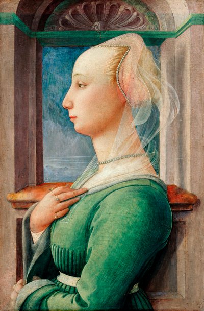 "Portrait de profil de jeune femme" (Retrato de perfil de uma jovem mulher) Peinture sur bois de Filippo Lippi (1406-1469), ca 1445 - Óleo sobre madeira, 49,5x32,7 - Staatliche Museen, Berlim de Fra Filippo Lippi