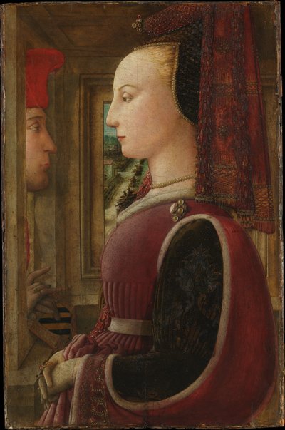 Retrato de uma mulher com um homem a uma janela de Fra Filippo Lippi