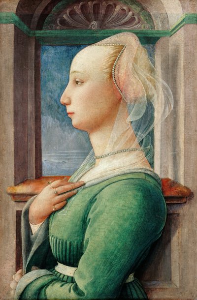 Retrato do perfil de uma jovem mulher, ca 1445 de Fra Filippo Lippi