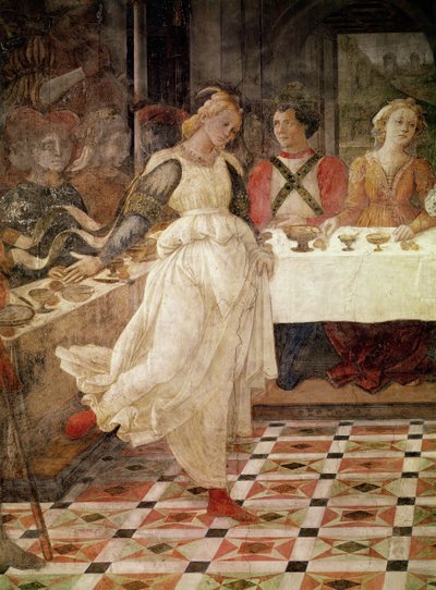 Salomé dançando na festa de Herodes, detalhe do ciclo de afresco da vida das SS. Estêvão e João Batista da capela-mor, 1452-64 (ver também 87055) de Fra Filippo Lippi