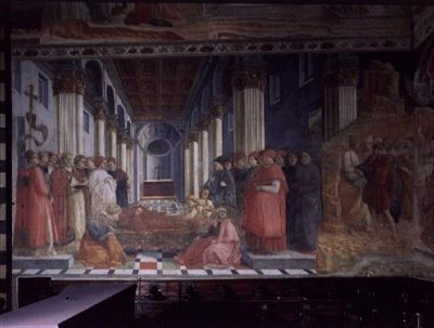 A Celebração das Relíquias de Santo Estêvão (mostrando parte do martírio de Santo Estevão), 1452-66 (ver também 63780 e 63781) de Fra Filippo Lippi