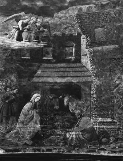 A Natividade, uma das cenas do ciclo de afresco da Vida da Virgem na abside da Catedral de Fra Filippo Lippi