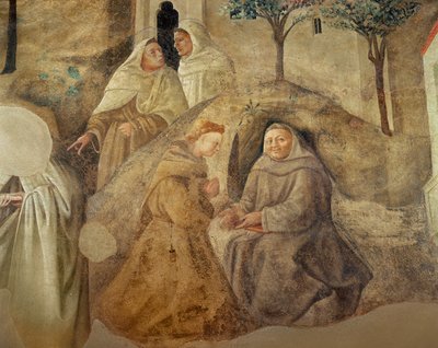 A Reforma da Regra Carmelita, detalhe de quatro frades carmelitas, c.1422 detalhe fresco de 94764 de Fra Filippo Lippi