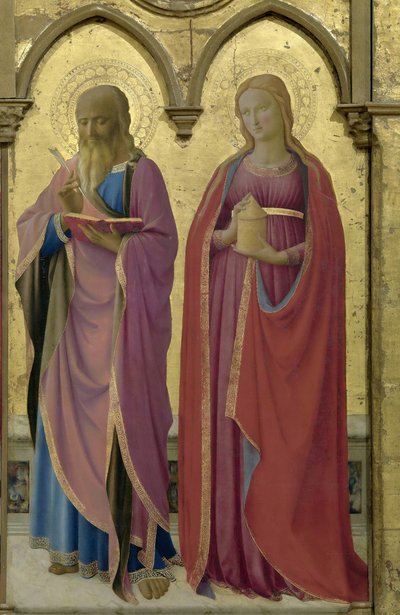 Santos Mateus e Maria Madalena. Cortona Polyptych, ca. 1437. de Fra Giovanni Angelico da Fiesole